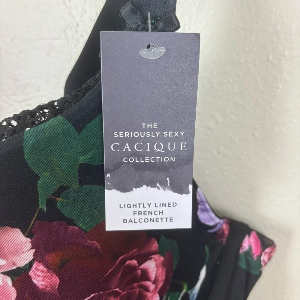 Cacique Lightly Lined French Balconette Bra Floral Print Women’s Size 46DDD NWT